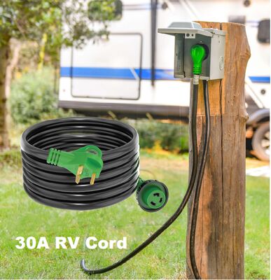 30A 125V RV Power Extension Cord with Pure Copper Conductors and Weather-Resistant PVC/EPDM Rubber for Reliable Shore Power