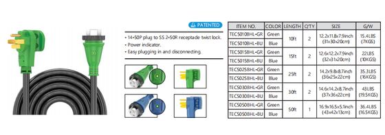 50A RV Power Extension Cord with NEMA 14-50P Plug and Pure Copper Conductors for Heavy Duty RV Use