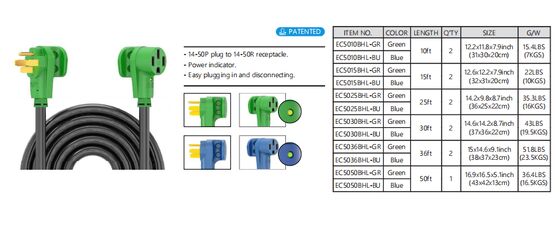50 Amp RV Power Cord with 6 AWG Copper Conductors and NEMA 14-50 Connectors for Heavy Duty Use