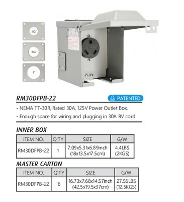 50A NEMA 14-50R RV Power Outlet Box with Weatherproof Enclosure and GFCI Protection