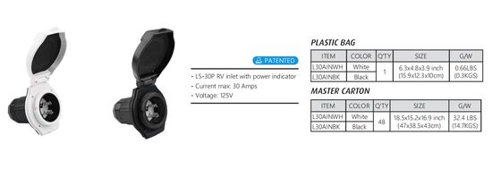 50 Amp Waterproof RV Power Inlet Kit with Pure Copper Conductors for Shore Power Connection